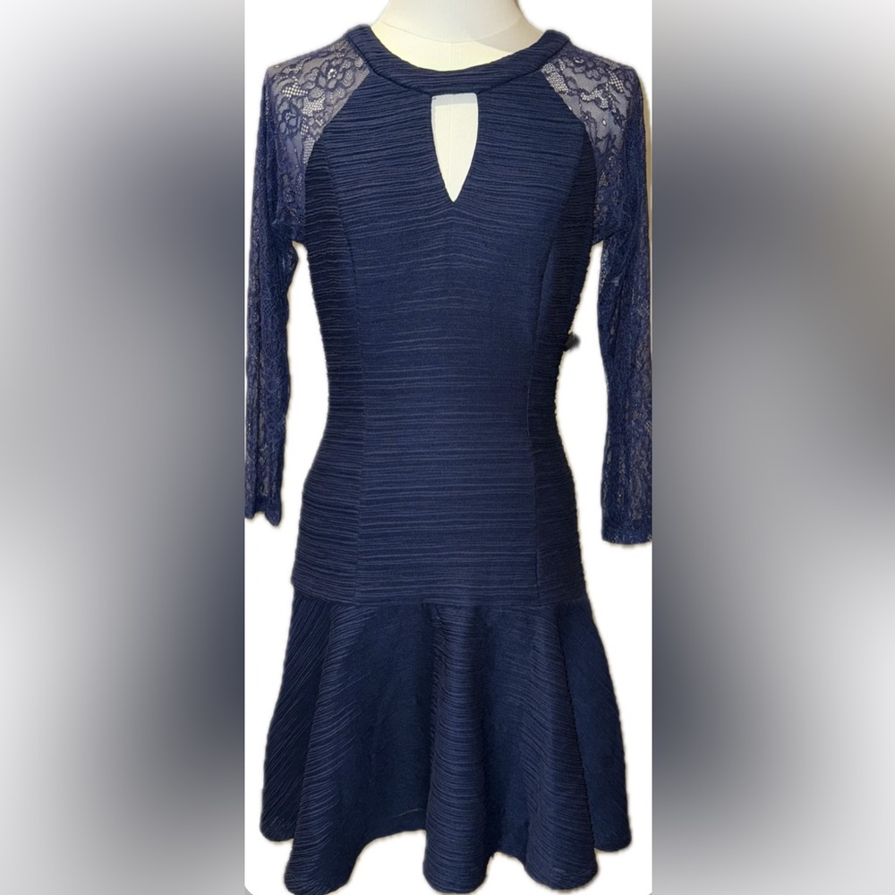 NWT - Guess Odile Long Lace Sleeve Mini Dress in Navy Blue